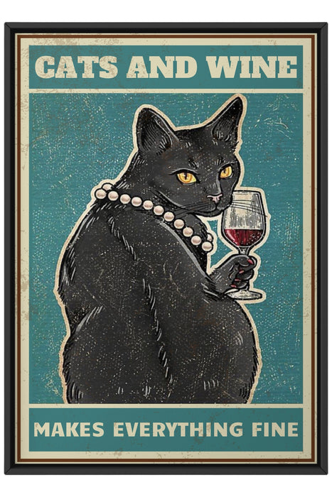 Impression drôle de chat et de vin